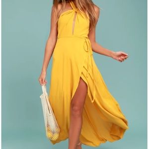 MARISHA GOLDEN YELLOW HALTER WRAP DRESS